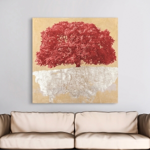 Wall art for living room. Art print and canvas. Red Tree on Gold