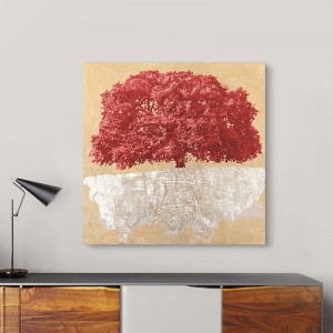 Wall art for living room. Art print and canvas. Red Tree on Gold
