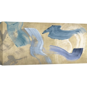 Tableau abstrait moderne sur toile. Ikeda, Blue Waves on Gold