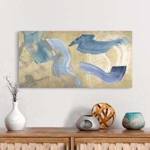 Modern abstract wall art print and canvas. Blue Waves on Gold
