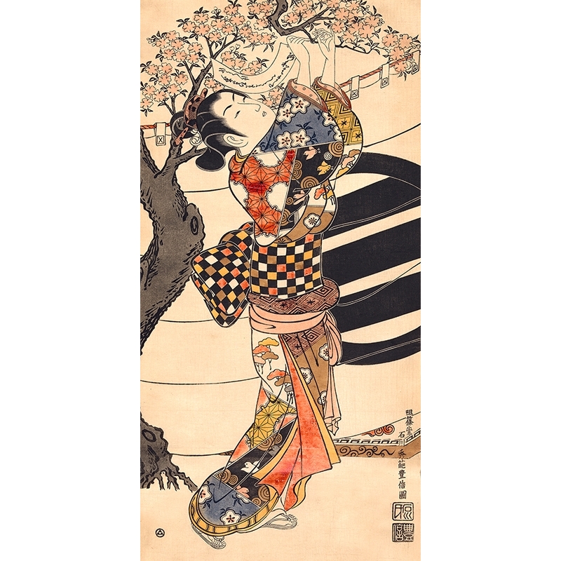 Tableau japonais. Ishikawa, Hanging poems on cherry tree