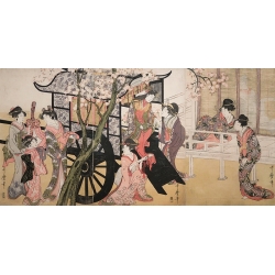 Cuadro japones. Kitagawa Utamaro, Cortesanas y flores de cerezo.