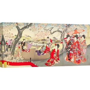Stampa giapponese su tela e poster. A Hanami at the Edo Castle