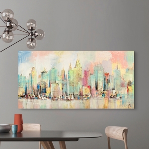 Tableau moderne sur toile. Skyline en couleur