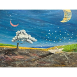 Whimsical Wall Art Print and Canvas. The moon above us all