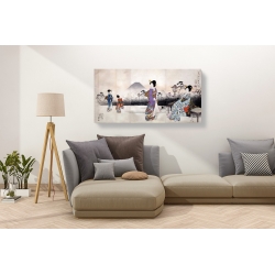 Wall art print and canvas. Toyohara, Japanese women strolling under the mount Fuji