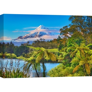 Wall Art Print and Canvas. Taranaki Mountain and Lake in New Zealand