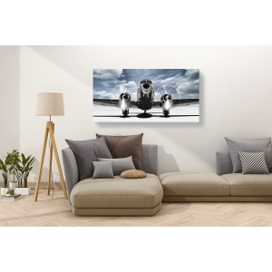 Wall art print and canvas. Gasoline Images, Airplaine taking off in a blue sky