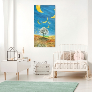 Whimsical Wall Art Print and Canvas. Moons in the sky
