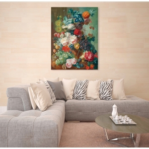 Wall art print and canvas. Jan Van Os, Fruit and Flowers in a terracotta Vase
