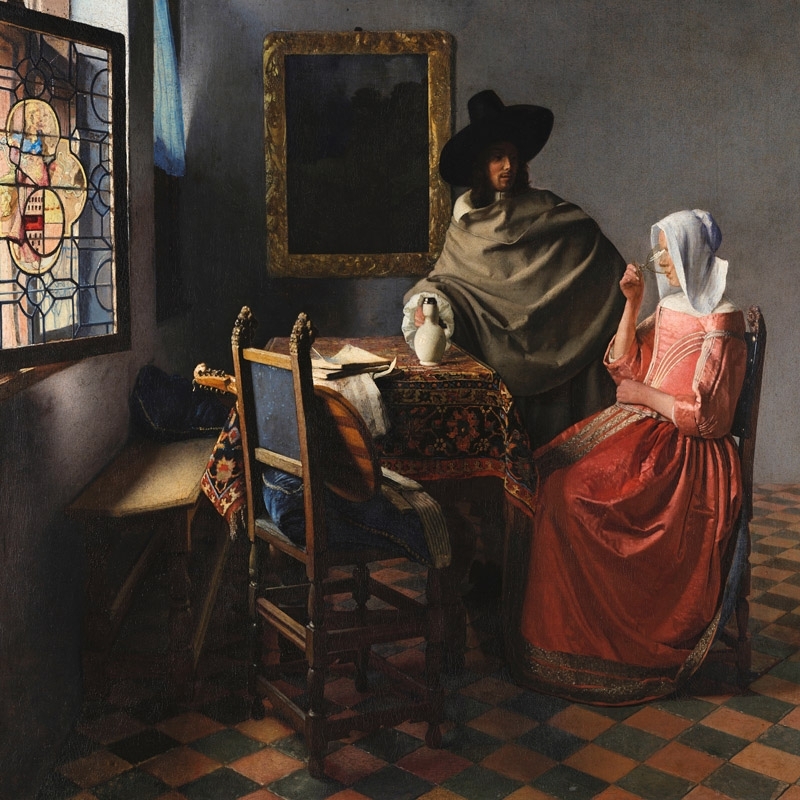 Cuadros en lienzo. Jan Vermeer, Dama bebiendo con un caballero