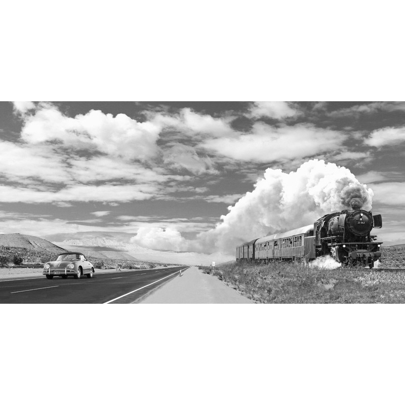 Quadro fotografia. Auto d'epoca e treno su Interstate '59, det