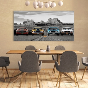 Vintage car poster and canvas. American Bullets (BW)