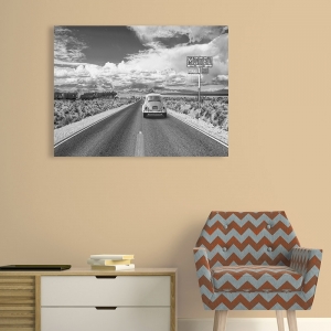 Vintage car poster and canvas. On The Road in America