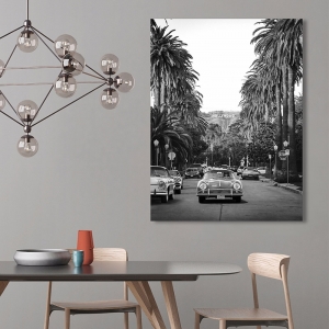 Vintage car poster and canvas. Boulevard in Hollywood (BW)