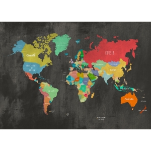 Wall art print, canvas, poster. Modern Map of the World (Dark)