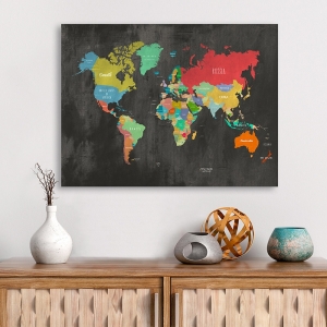 Wall art print, canvas, poster. Modern Map of the World (Dark)
