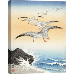 Cuadros japoneses. Ohara Koson, Cinco gaviotas sobre el mar turbulento