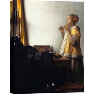 Tableau sur toile, affiche. Jan Vermeer, la Dame au collier de perles
