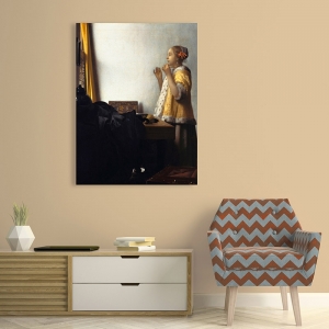 Leinwandbilder und Poster. Jan Vermeer, Frau mit eine Perlenkette