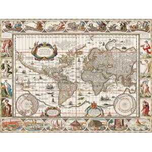 Quadro mappamondo antico, stampa su tela. Nova totius terrarum orbis