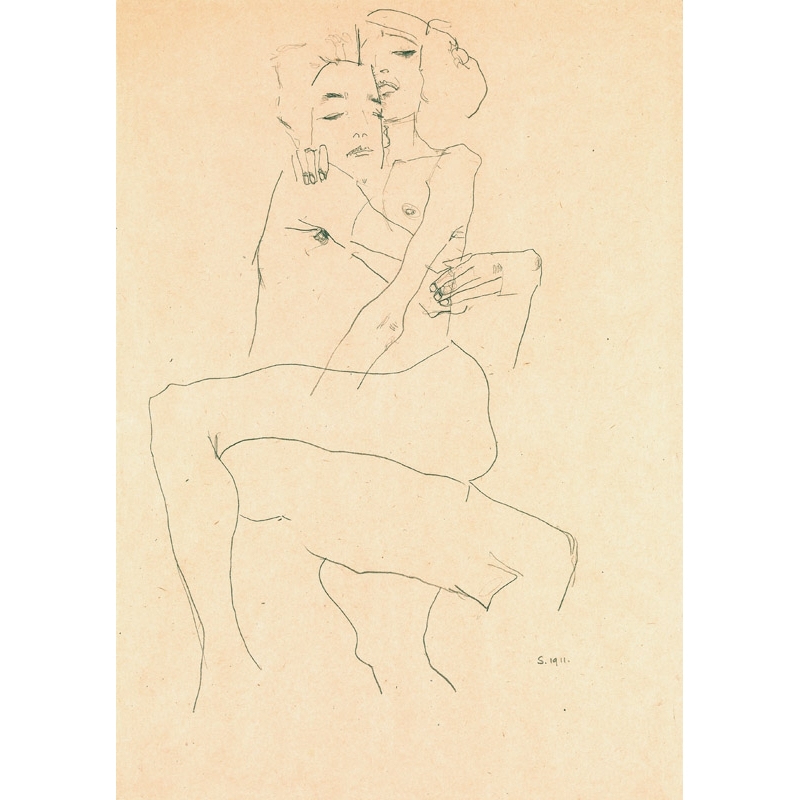 Quadro, stampa su tela. Disegni Egon Schiele, Couple Embracing