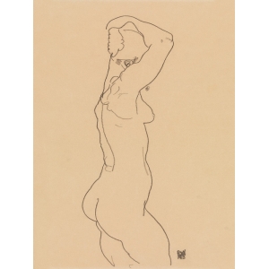 Quadro, stampa su tela. Disegni di Egon Schiele, Standing Nude, Right