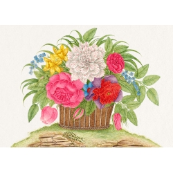 Botanische Poster und Leinwandbilder. Korb mit blühenden Blumen II