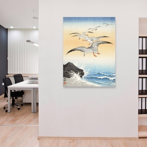 Japanese art print, poster. Ohara Koson, Five seagulls
