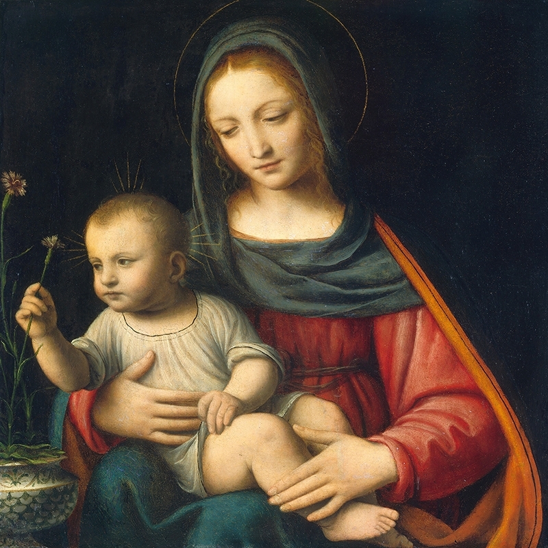 Quadro religioso su tela. Bernardino Luini, Madonna of the Carnation
