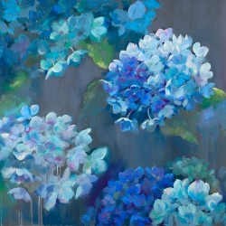 Cuadro en lienzo, flores. Nel Whatmore, Hortensias azules, detalle