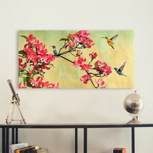 Cuadro en lienzo. Kelly Parr, Flores de magnolia y colibrí, detalle