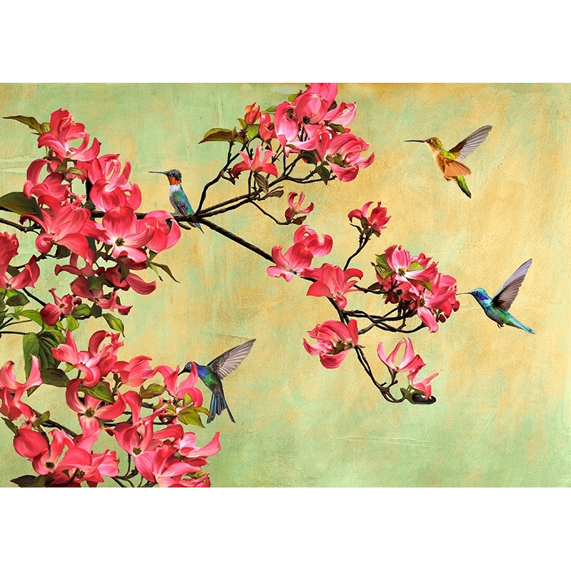 Sinfonía Asociación Anterior Cuadro con flores en lienzo. Kelly Parr, Flores de magnolia y colibrí