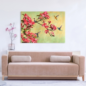 Cuadro con flores en lienzo. Kelly Parr, Flores de magnolia y colibrí