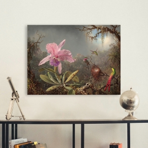 Tableau sur toile. Martin Johnson Heade, Orchidée et trois colibris