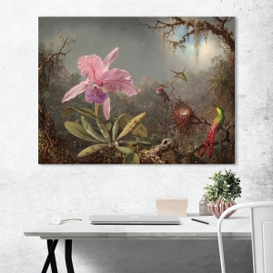 Tableau sur toile. Martin Johnson Heade, Orchidée et trois colibris