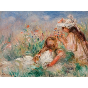 Quadro Renoir, Girls in the Grass Arranging a Bouquet