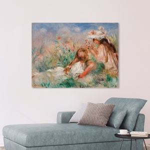 Tableau sur toile Renoir, Fillette couchée sur l'herbe et jeune fille