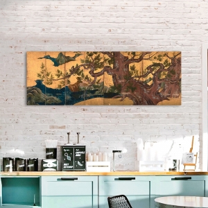 Japanese wall art print, and canvas. Kano Eitoku, Cypress Trees