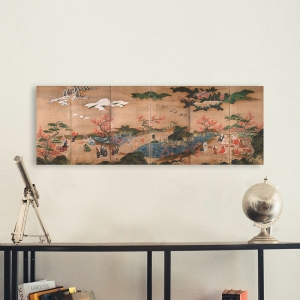 Tableau japonais sur toile, estampe. Kano Hideyori, Maple Viewers