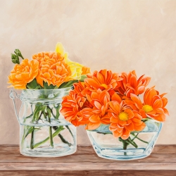 Tableau sur toile. Remy Dellal, Fleurs et Vases Jaune II