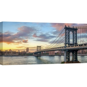 Quadro, stampa su tela. Il ponte di Manhattan al tramonto, New York