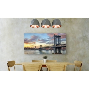 Wall art print and canvas. Manhattan Bridge at sunset, New York