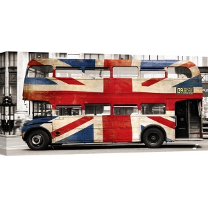 Quadro, stampa su tela. Pangea Images, Union jack double-decker bus, Londra