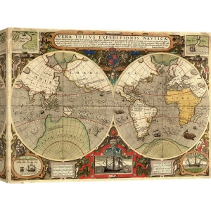 Cuadro mapamundi en canvas. Hondius, Vera Totius Expeditionis Nautica