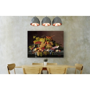 Wall art print and canvas. Severin Roesen, Still life with fruit and bird's nest