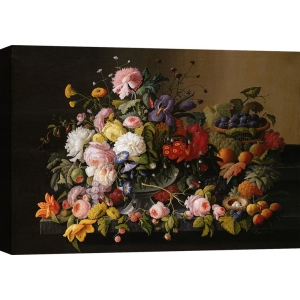 Quadro, stampa su tela. Severin Roesen, Fiori e Frutta