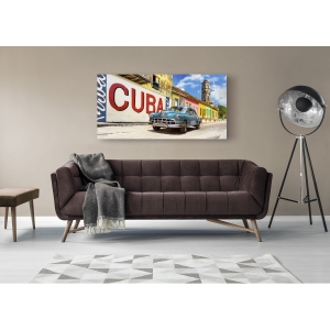 Wall art print and canvas. Pangea Images, Vintage car and mural, Cuba