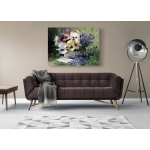 Wall art print and canvas. Albert-Tibulle Furcy de Lavault, Pansies and Forget Me Not
