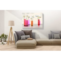 Wall art print and canvas. Cynthia Ann, Poppies in crystal vases (Purple palette)